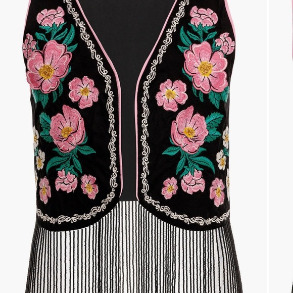 Agua Bendita Otis Nopal Floral Embroidered Cover-up Vest Fringe - Picture 5 of 11